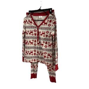 Hanna Anderson Dear Deer Hannajams Pajama Set Sz M/L Christmas Red White